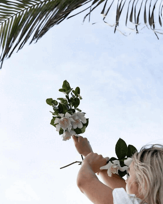 Gardenias and lifestyle photos with flowers rotating through gif